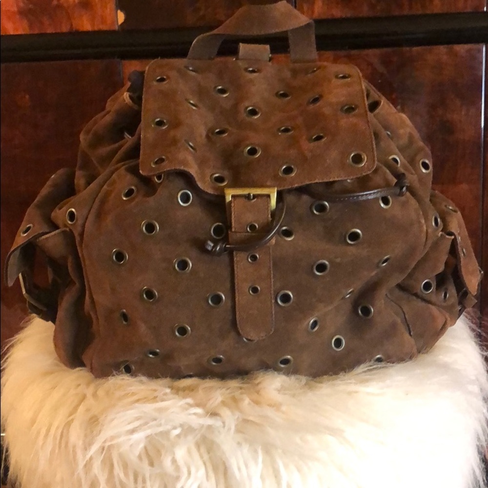 Jane August Chocolate suede grommet backpack